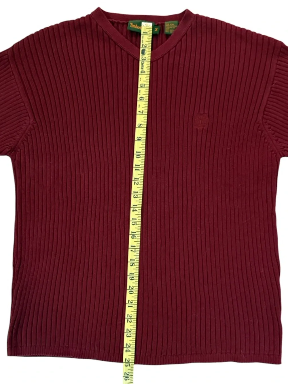 Vintage 2001 Timberland Rib Knit V Neck Sweater Burgundy Cotton Medium Y2K Logo